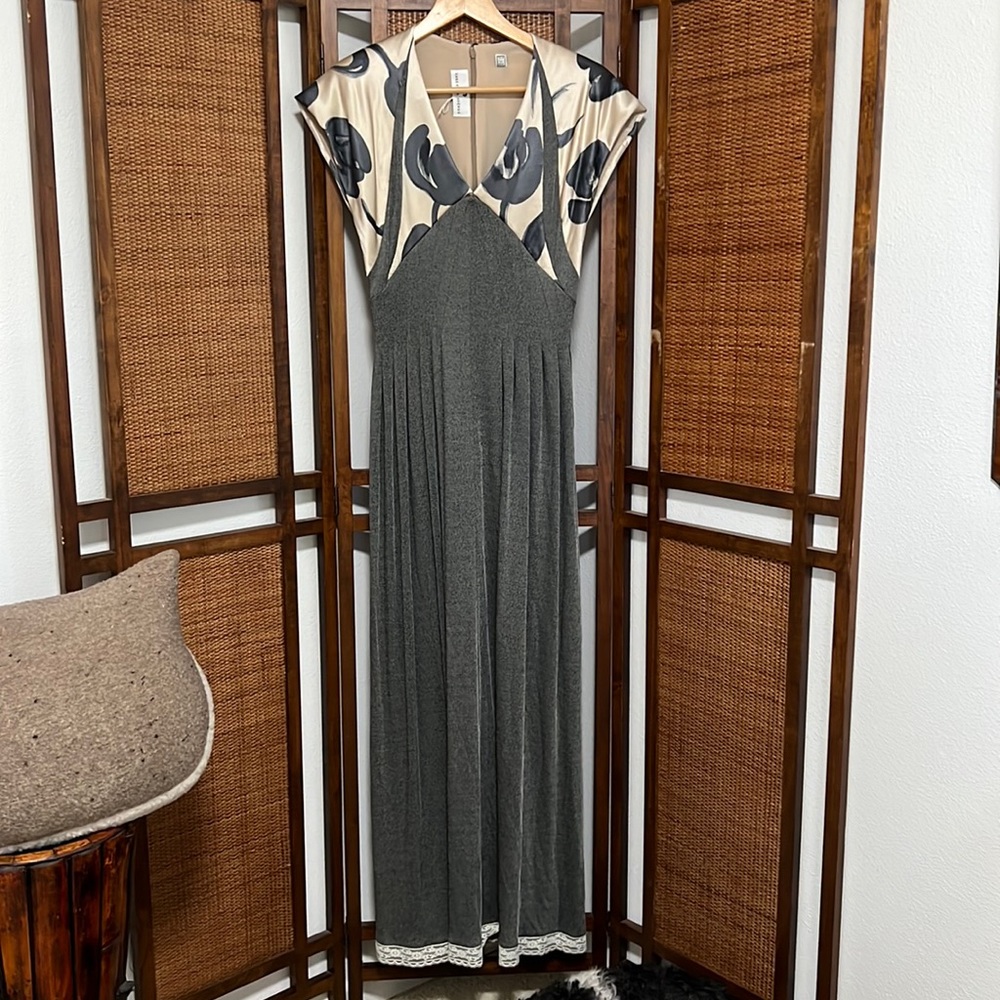 Geoffrey Beene silk cap sleeve floral maxi dress size 8
